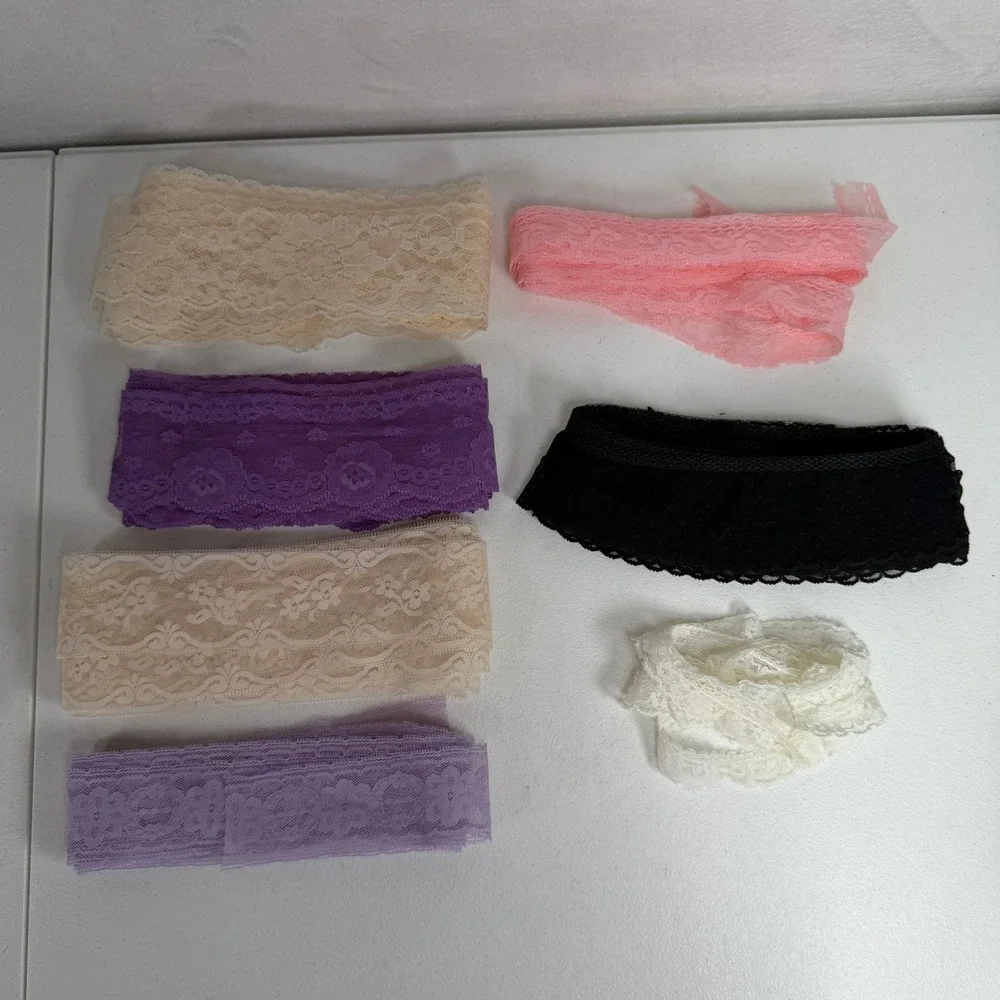 Vintage Lace Trim Lot 7pc Floral Mesh Scalloped Crafting Supplies Multicolor